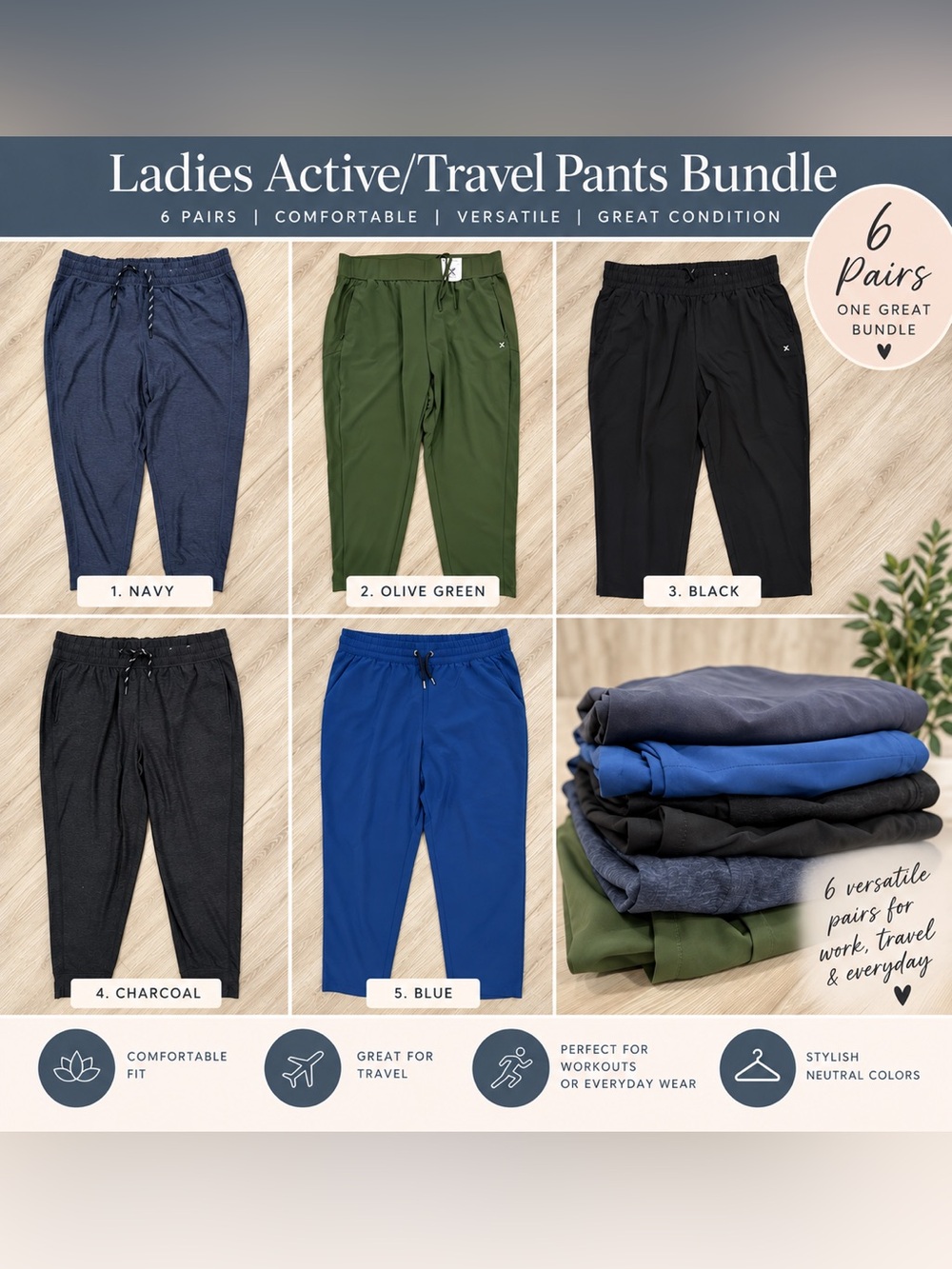 Women’s Active/Travel Pants Bundle - 6 Pairs Size XXL & 1X